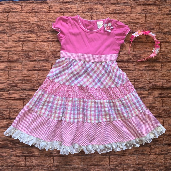 Girls Youngland Purple Striped /& Polka Dot Dress Size 6X
